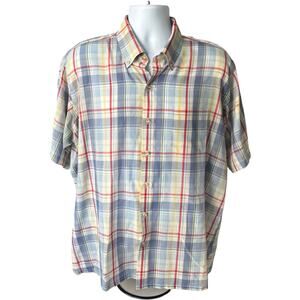 Arrow XL Retro Short Sleeve Shirt Blue Plaid Button Down 90s Preppy